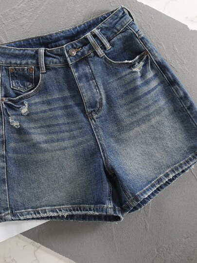 High-Waisted Denim Shorts for Women, New Autumn Style, Loose Wide-Leg Pants, Quarter-Length Pants for Petite Women, European High-End Casual Hot Pants