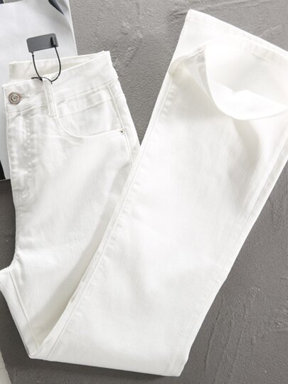 White Jeans for Women, Slim Fit, Slightly Flared, High-Waisted, Four-Way Stretch, 2026 Spring New Style, Petite, Drapey Bell-Bottom Pants