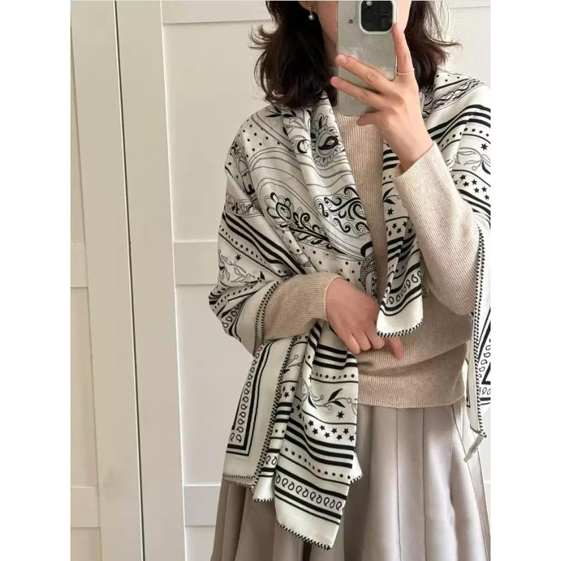 Amazon Celebration Simple and Versatile Silk Wool 140 Large Square Scarf Air-Conditioned Room Warm Shawl for Women Outerwear Autumn and Winter