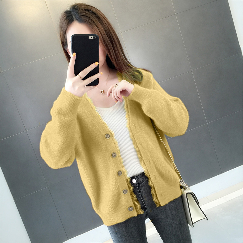 2020 mùa xuân Outfit New Mink ren nhung v-cổ áo len bên ngoài lỏng phụ nữ cardigan của mặc một chiếc áo len áo khoác Snowy