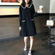 Spring and autumn 2021 fashion loose plus size women's French retro fashion age-reducing doll collar pleated dress