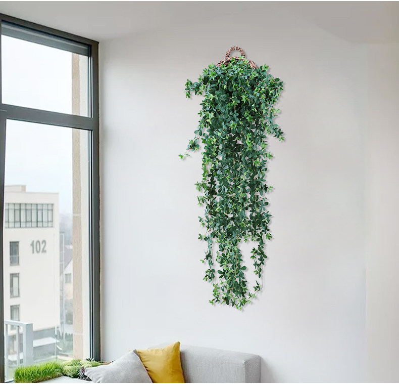 仿真招财叶壁挂花藤家居装饰紫藤花假花吊花客厅挂墙花吊兰塑料花详情8