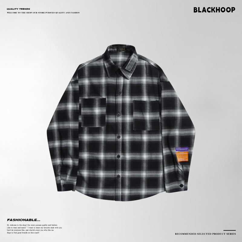 Deng Wei Celebrity Style Shirt for Men and Women, Autumn and Winter Black and White Plaid Shirt Jacket, Oversized Loose Casual Cotton