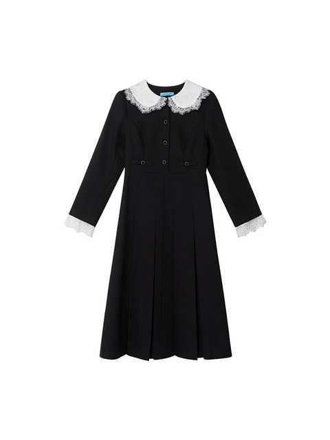 Xxning French-Style Elegant Lady Lace Lapel Lace-Up Sleeve Dress Women's New Autumn Design Long Dress