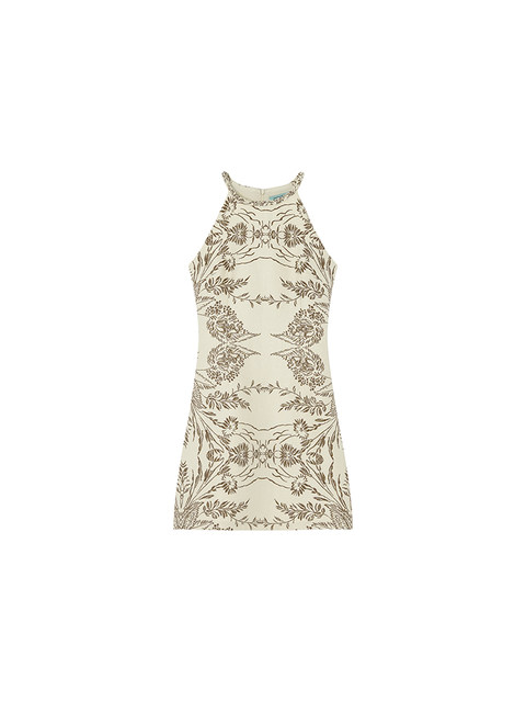 Xxning French Twist Halter Neck Printed Light Luxury Retro Dress for Women, Autumn Elegant and Slimming Long Dress