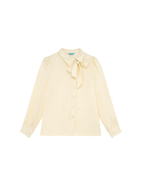 Xxning French-Style Fabric Ribbon-Decorated Satin Shirt for Women, Autumn and Winter, High-End Design, Niche and Unique Top