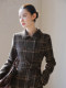 XXNING American retro large lapel plaid woolen coat for women autumn and winter new style waist slimming woolen coat