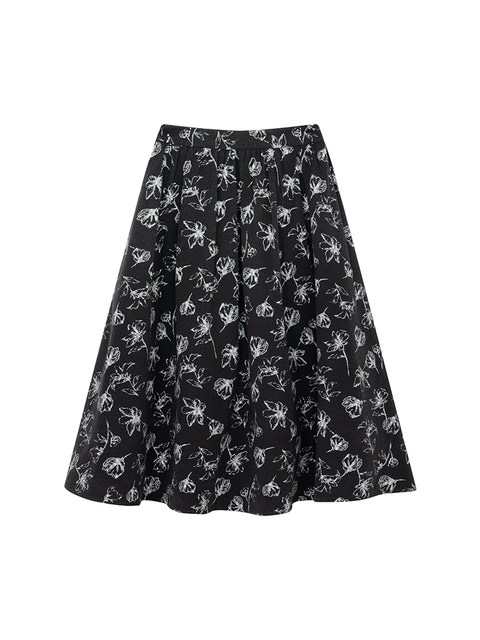Xxning Retro Chinese-Style Printed Pleated Umbrella Skirt for Women, New Autumn and Winter High-Waisted Slimming Drapey Mid-Length A-Line Skirt