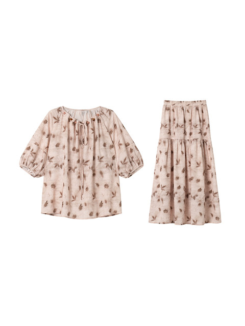 Xxning French-Style Tea Break Floral Print Top and Skirt Set for Women, New Spring High-Waisted Slimming Two-Piece Set