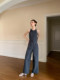 Xxning French-Style Halter Neck Waist-Cinching Jumpsuit for Women, New Autumn Three-Dimensional Cut Wide-Leg Casual Pants