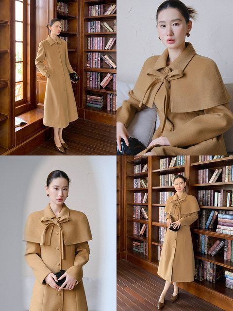 Xxning French-Style Elegant and Luxurious Cape Coat Two-Piece Set for Women, New Autumn and Winter Waist-Cinching Slimming Woolen Coat