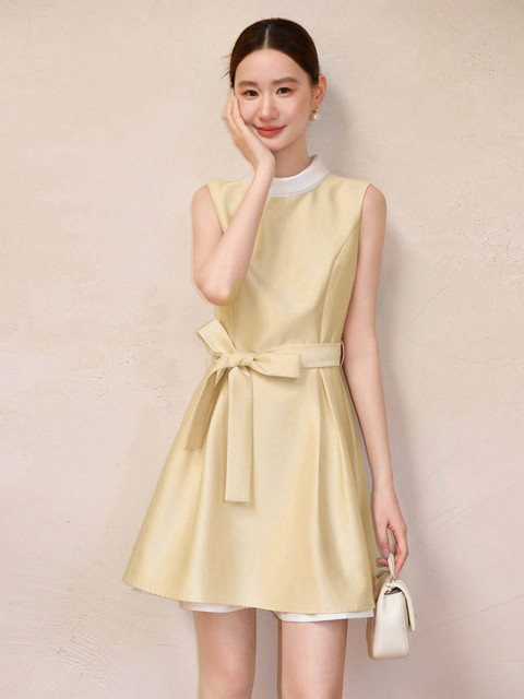 Xxning French Hepburn Style Color-Blocked Tank Dress for Women, Autumn High-End Elegant Socialite Chanel-Style Dress