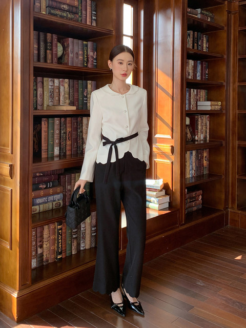 Xxning French-Style Wavy Edge Top and Casual Pants Set for Women, High-End and Elegant, Waist-Cinching Two-Piece Set