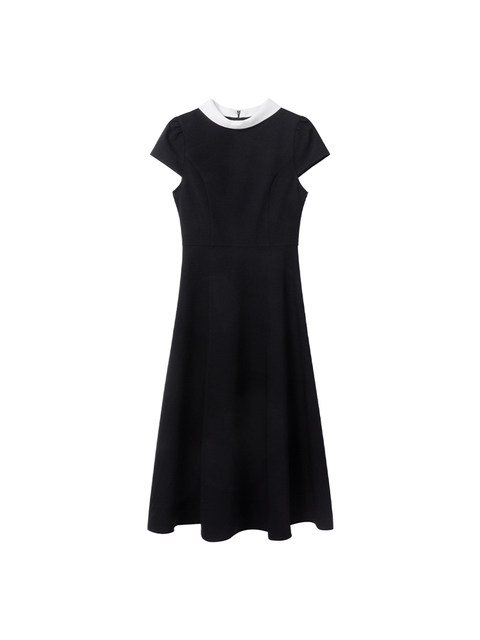 Xxning French-Style Color-Blocked Lapel Dress with Small Flutter Sleeves for Women, Autumn Niche Design, High-End Feel, Slimming Long Dress