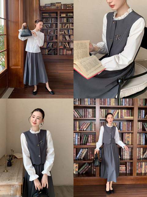 Xxning French Court Style Bow-Decorated Vest and Skirt Set, Feminine, Slimming and Fashionable Two-Piece Set