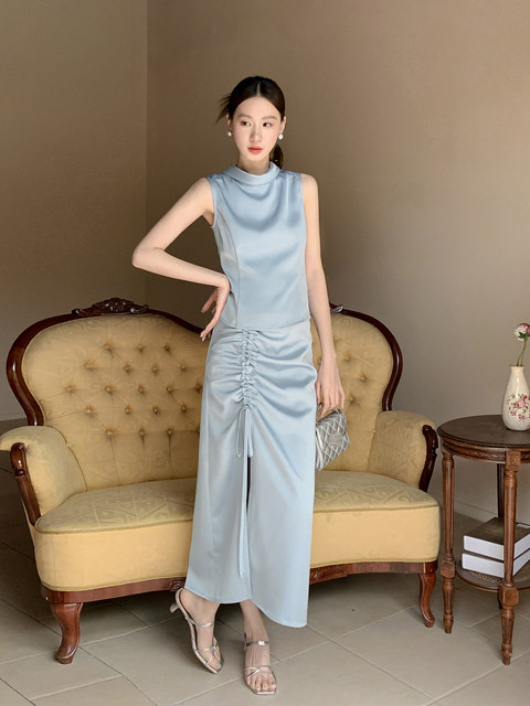 Xxning French-Style Turn-Down Collar Vest and Skirt Set for Women, Light Luxury, High-End Feel, Imitation Acetate Satin Two-Piece Set