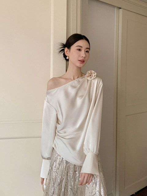 XXNING French pleated design three-dimensional flower shirt for women 2025 autumn ladylike temperament and high-end sense top