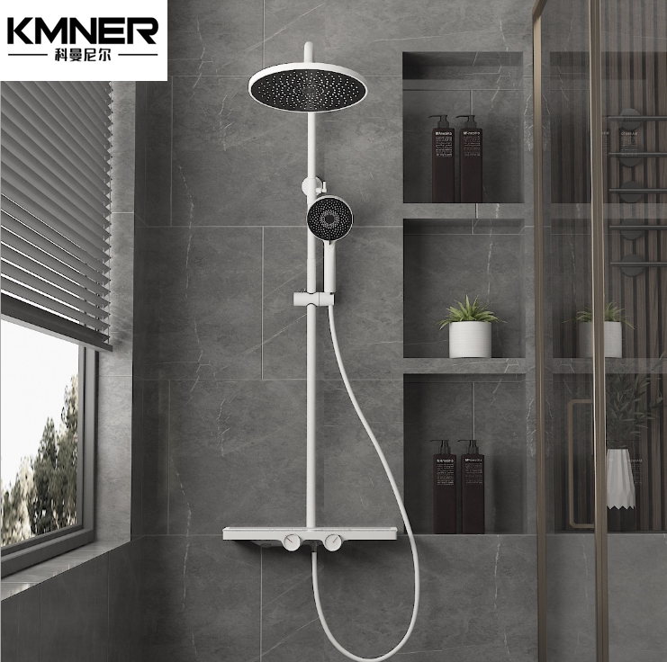 German White Shower Shower hot and cold water with rectangular glass shelve handheld shower Pressurized Shower suit