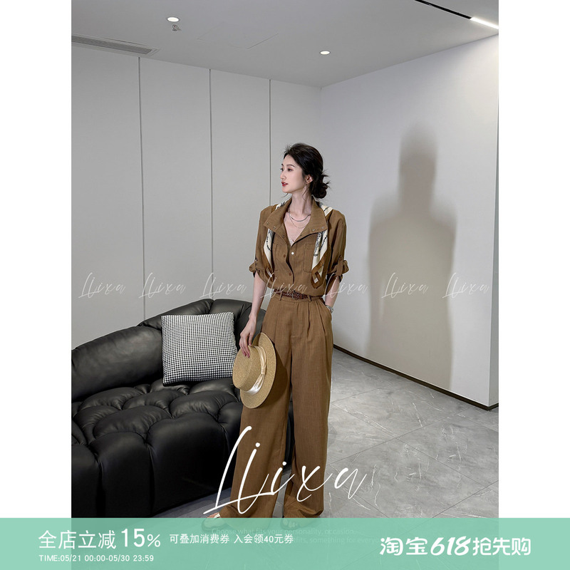 Liixu Summer Old Money Style Casual Elegant Suit Casual Shirt Drapey Wide-Leg Pants Slimming Commuting Complete Set Liixu Summer Old Money Style Casual Elegant Suit Casual Shirt Drapey Wide-Leg Pants Slimming Commuting Complete Set