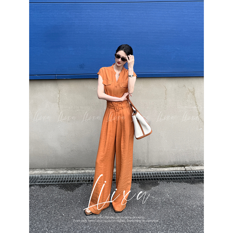 Liixu Summer Mature Style One-Piece Suit for Women, High-End and Elegant, High-Waisted, Slimming Straight-Leg Pants, Sleeveless Jumpsuit