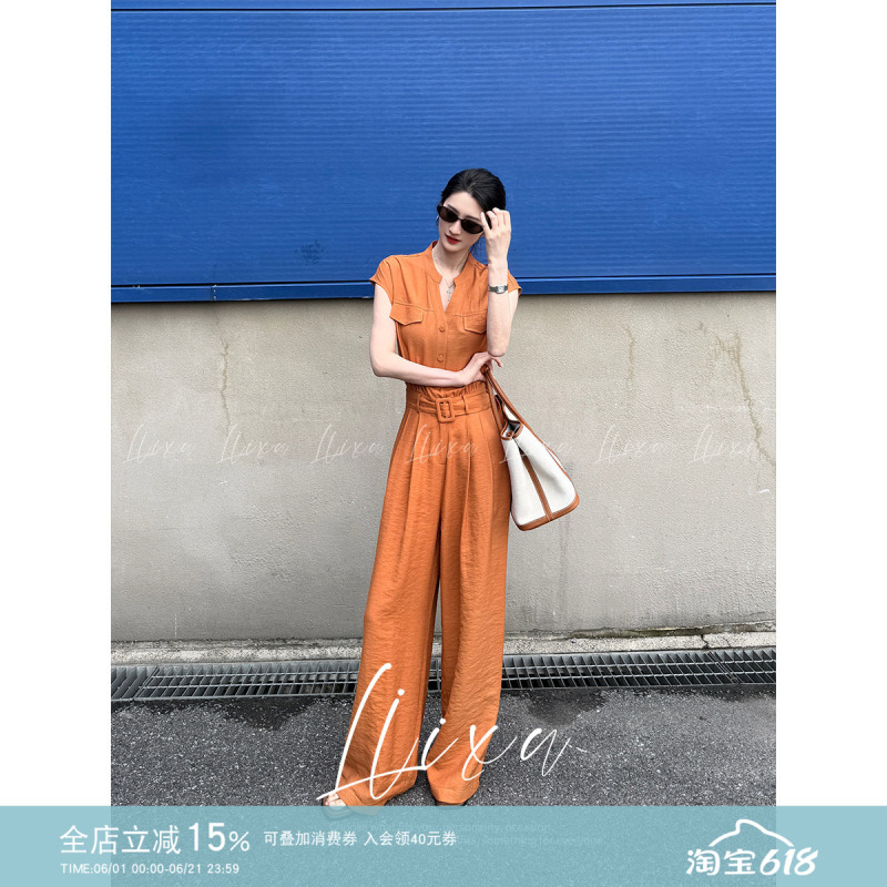 Liixu Summer Mature Style One-Piece Suit for Women, High-End and Elegant, High-Waisted, Slimming Straight-Leg Pants, Sleeveless Jumpsuit