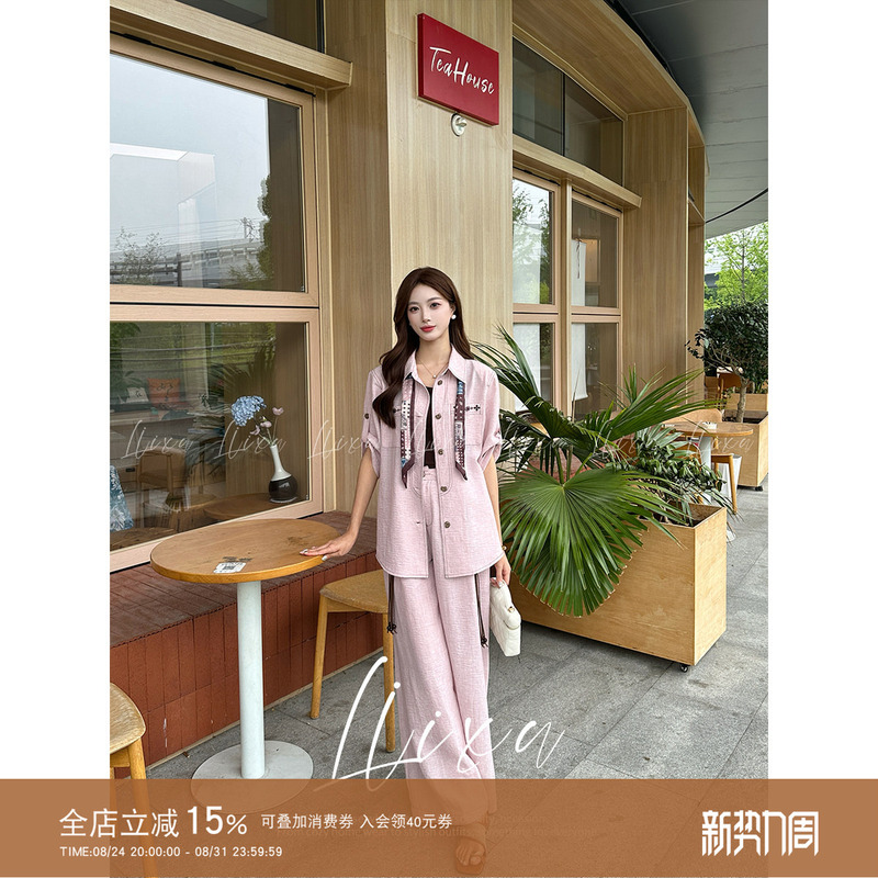 Liixu Summer Light Luxury Old Money Style Suit for Women, Relaxed and Lazy Shirt with Drape Effect, Slimming Casual Pants Two-Piece Set Liixu Summer Light Luxury Old Money Style Suit for Women, Relaxed and Lazy Shirt with Drape Effect, Slimming Casual Pants Two-Piece Set