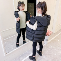 Childrens down cotton vest winter 2022 new girls hooded vest winter clothing thickened foreign cotton vest outside the tide