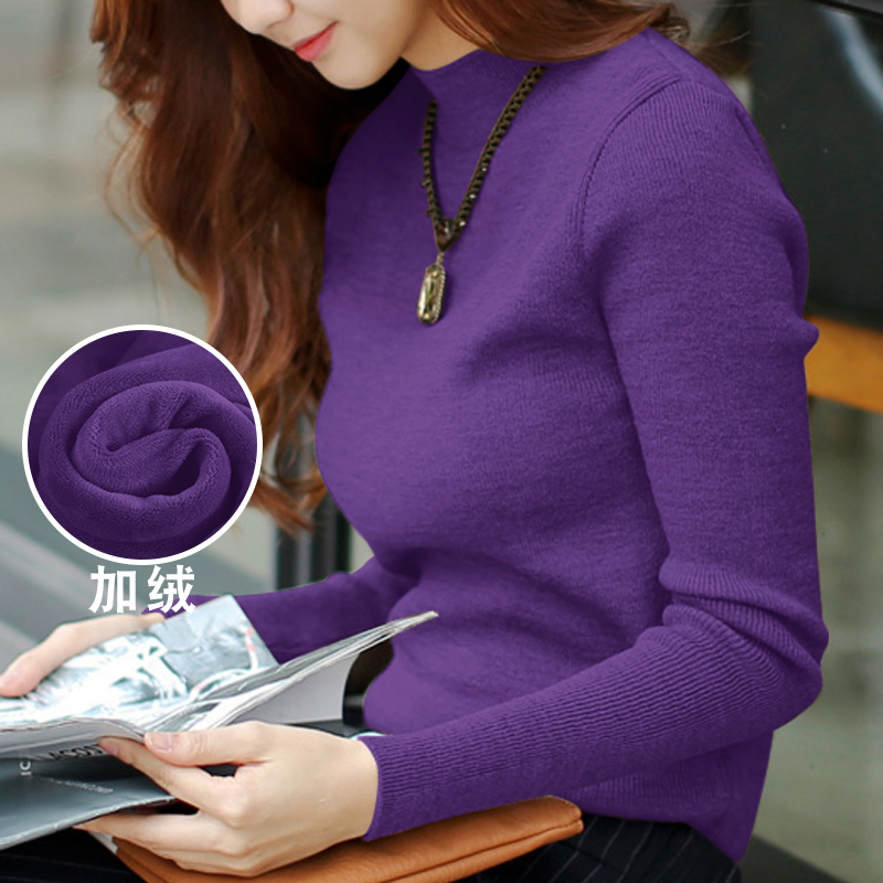 đồ lót ấm áp cộng với nhung đáy dày womens dài sleeveautumn mùa thu mùa đông nửa cao cơ thể áo len cổ áo dệt kim bên trong đỉnh.