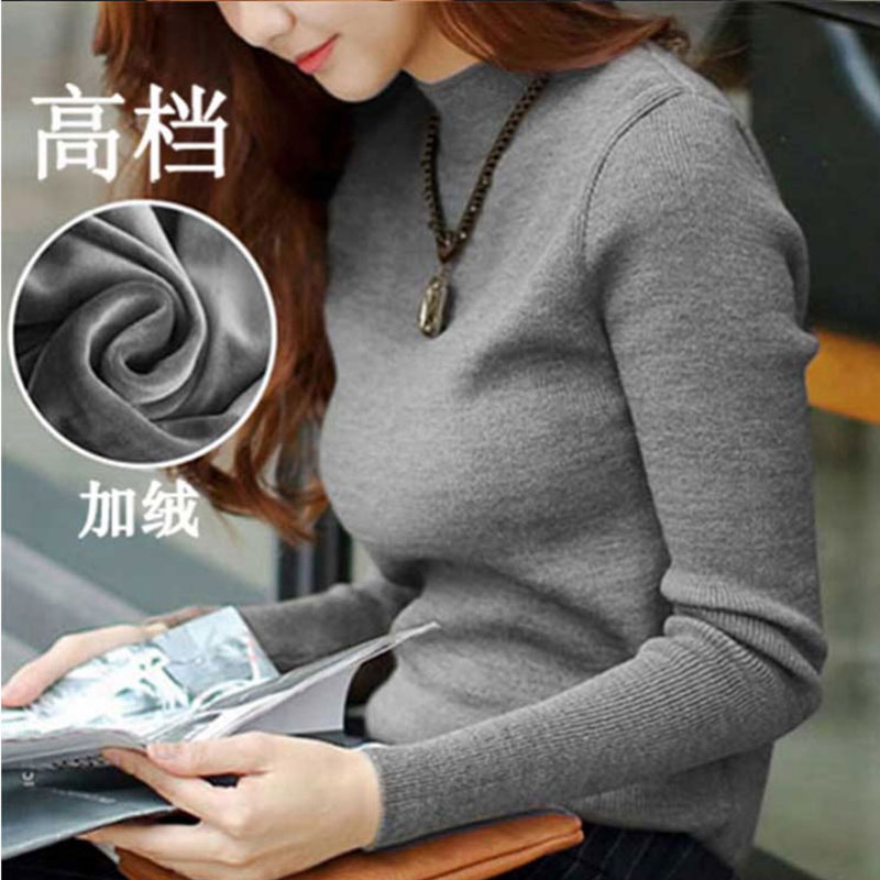 đồ lót ấm áp cộng với nhung đáy dày womens dài sleeveautumn mùa thu mùa đông nửa cao cơ thể áo len cổ áo dệt kim bên trong đỉnh.