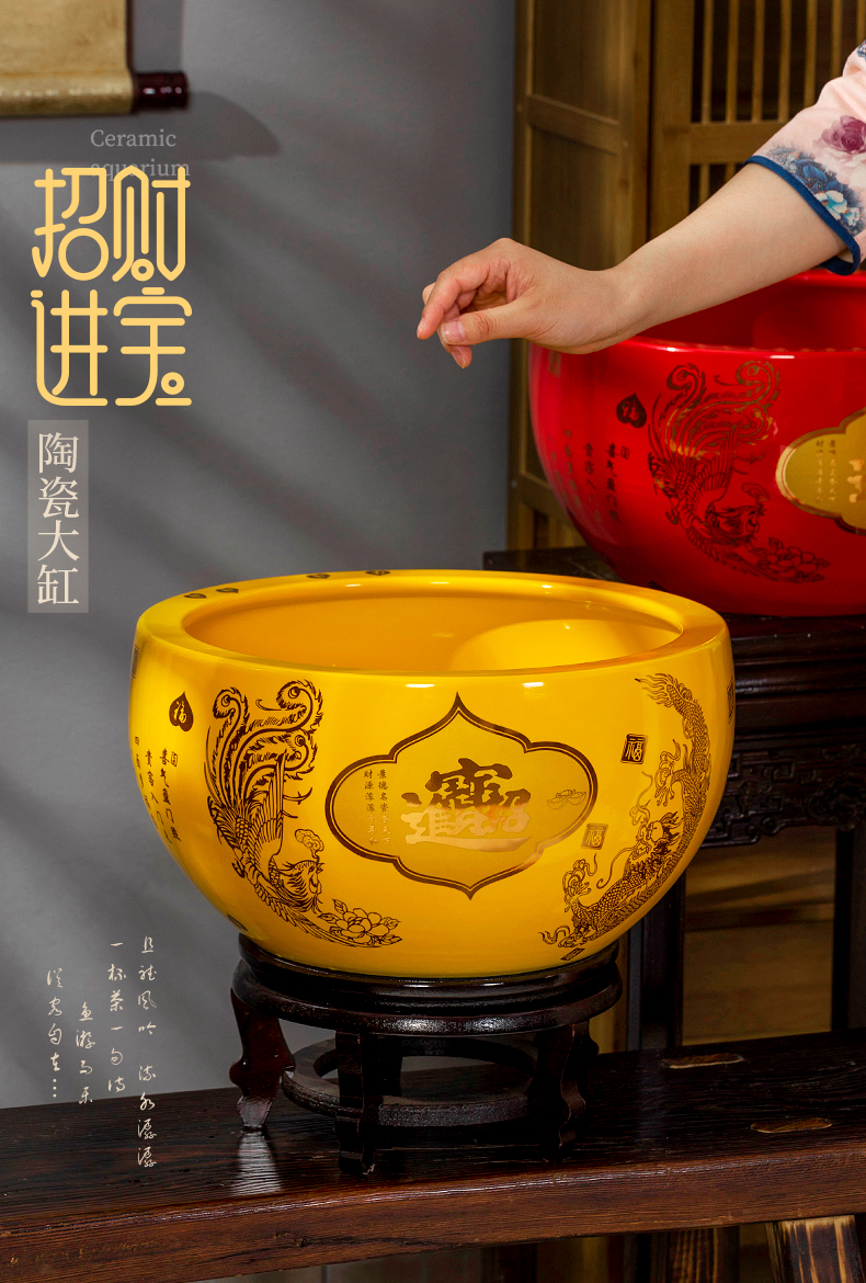 Jingdezhen ceramic yellow red maxim aquarium home sitting room decorate office desktop feng shui furnishing articles