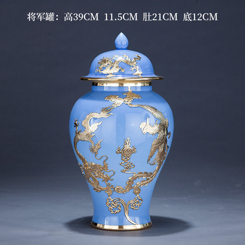 Jingdezhen ceramics blue stroke an inset jades general pot vase of new Chinese rich ancient frame sitting room adornment is placed