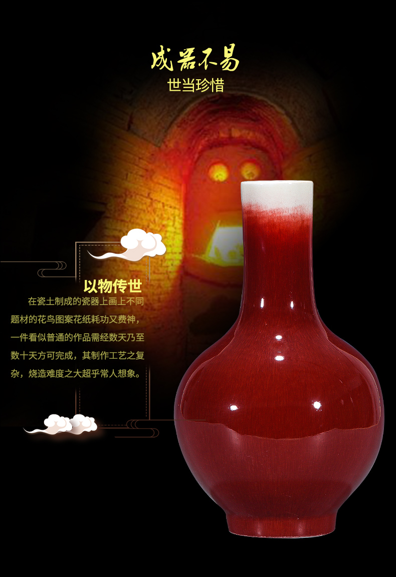 Jingdezhen ruby red bottle gourd ceramics vase Chinese style classical wine sitting room adornment rich ancient frame furnishing articles