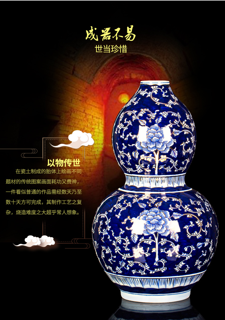Jingdezhen chinaware paint hand - made pomegranate bottles of Chinese style living room office furnishing articles large blue and white porcelain vase