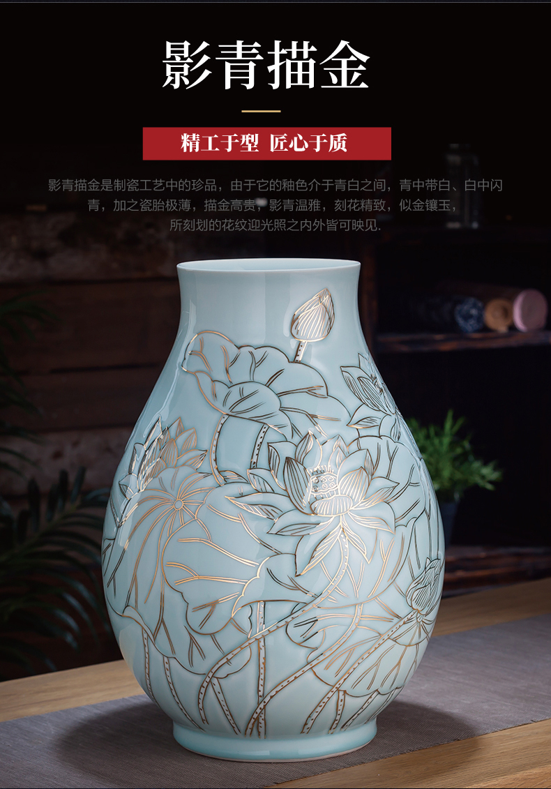 Jingdezhen ceramics vase furnishing articles shadow blue see colour tube of new Chinese style living room flower arrangement home decoration arts and crafts