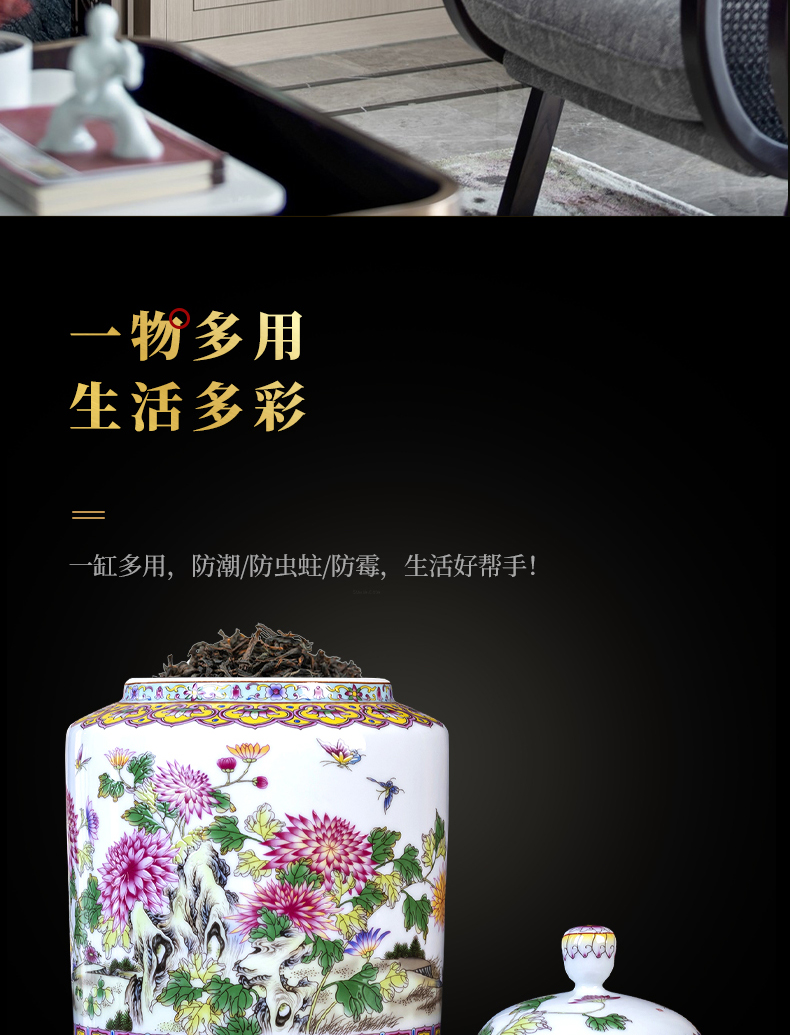 Archaize of jingdezhen ceramic powder enamel handpainted caddy fixings puer tea cake as cans household storage tank with cover sealed container