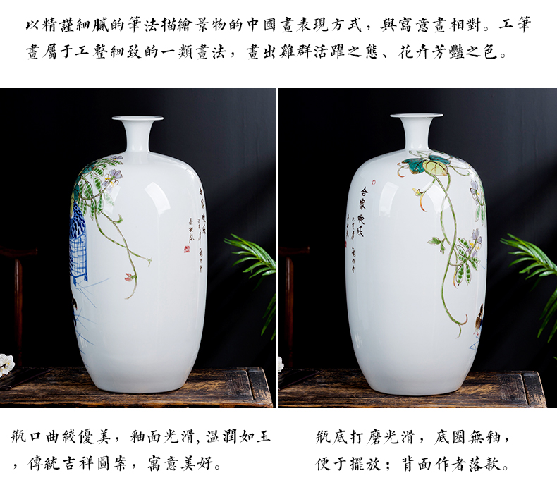 Jingdezhen ceramic masters hand draw blue and white porcelain vase furnishing articles of Chinese style household living room TV cabinet flower decorations