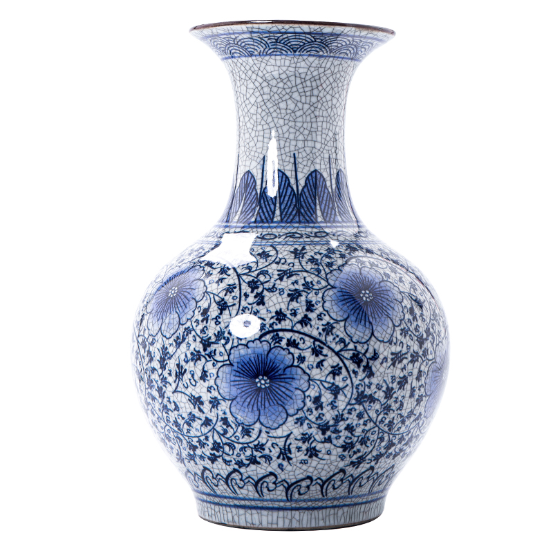 Antique vase of blue and white porcelain of jingdezhen ceramics furnishing articles flower arranging Chinese rich ancient frame handicraft large living room