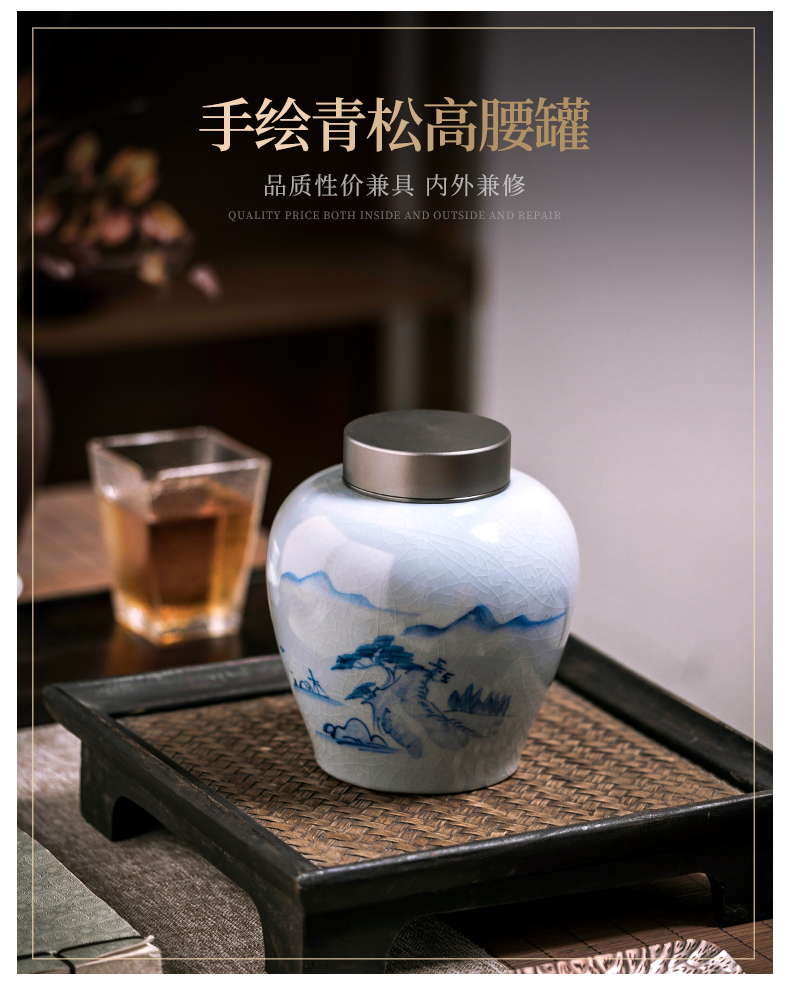 Jingdezhen ceramics your up crack caddy fixings half jins of "tieguanyin" blue and white hand draw archaize home seal