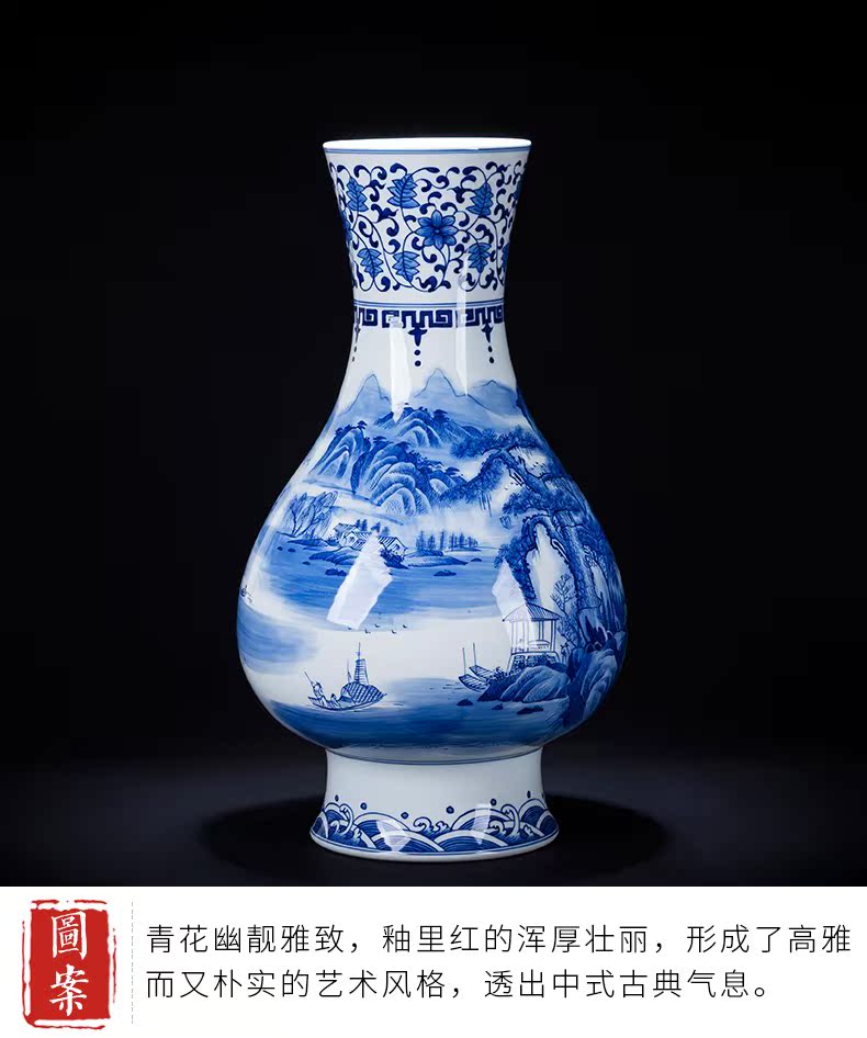 High hand made white mud of jingdezhen blue and white porcelain vase ceramics furnishing articles of Chinese style home decoration rich ancient frame sitting room