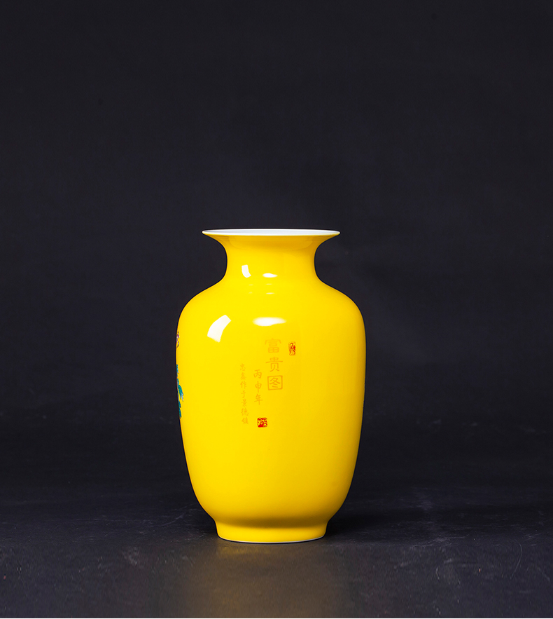 Jingdezhen ceramics furnishing articles antique imitation the qing yongzheng hand - made pastel yellow glaze floret bottle of home sitting room adornment