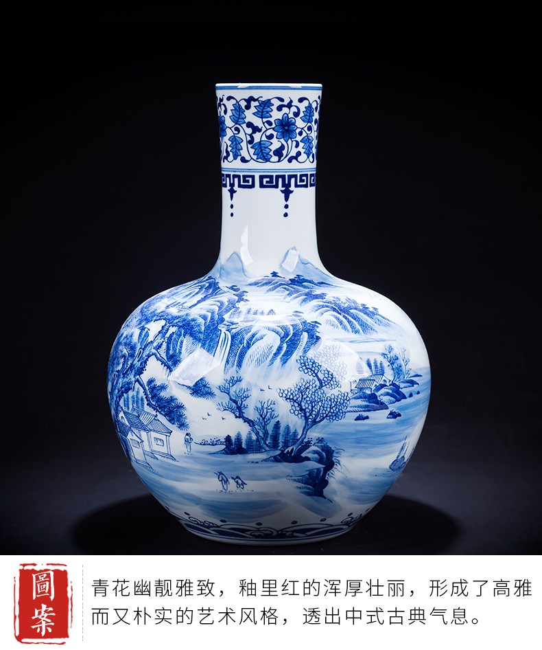 High hand made white mud of jingdezhen blue and white porcelain vase ceramics furnishing articles of Chinese style home decoration rich ancient frame sitting room