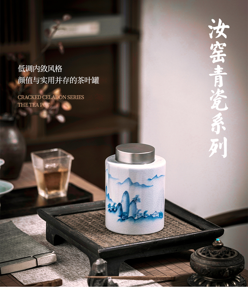 Jingdezhen ceramics your up crack caddy fixings half jins of "tieguanyin" blue and white hand draw archaize home seal