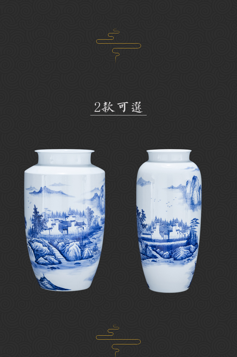 Jingdezhen ceramics hand - made high blue and white porcelain vase decoration flower arranging rich ancient frame of Chinese style household adornment handicraft