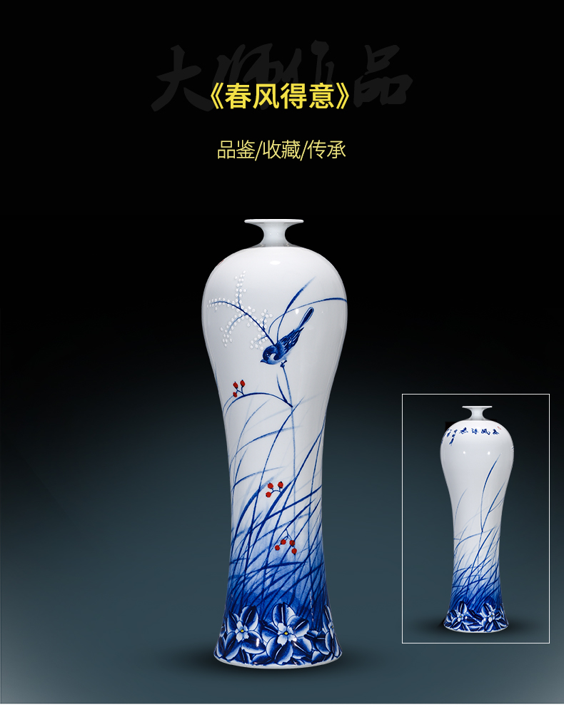 Jingdezhen ceramics three - piece hand blue and white porcelain vase is placed the new Chinese style household, sitting room porch decoration