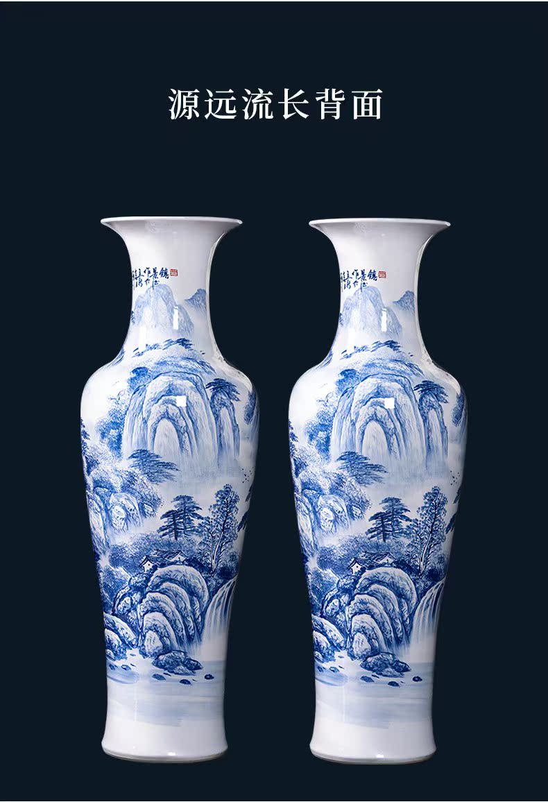 Jingdezhen blue and white tail hand - made ceramics has a long history of large vase sitting room hotel decoration furnishing articles