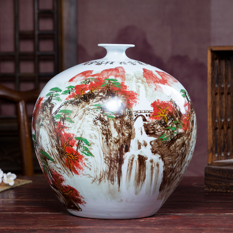 Jingdezhen famous hand - made ceramic vases, flower arranging living room TV cabinet decoration of Chinese style pomegranate bottles of furnishing articles