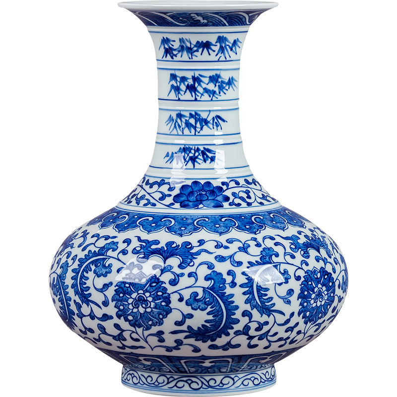 Jingdezhen ceramic hand - made of blue and white porcelain vases, flower arrangement Chinese style household living room TV cabinet decoration decoration