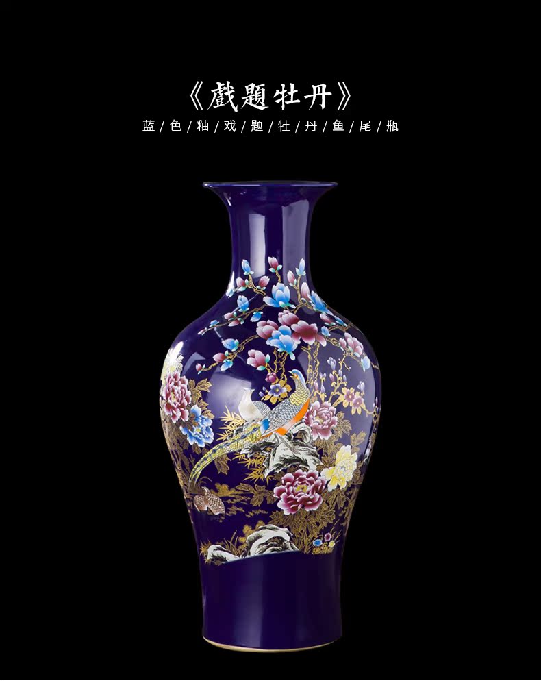 Jingdezhen chinaware big blue vase furnishing articles of Chinese style living room TV ark landed a large decorative arts and crafts