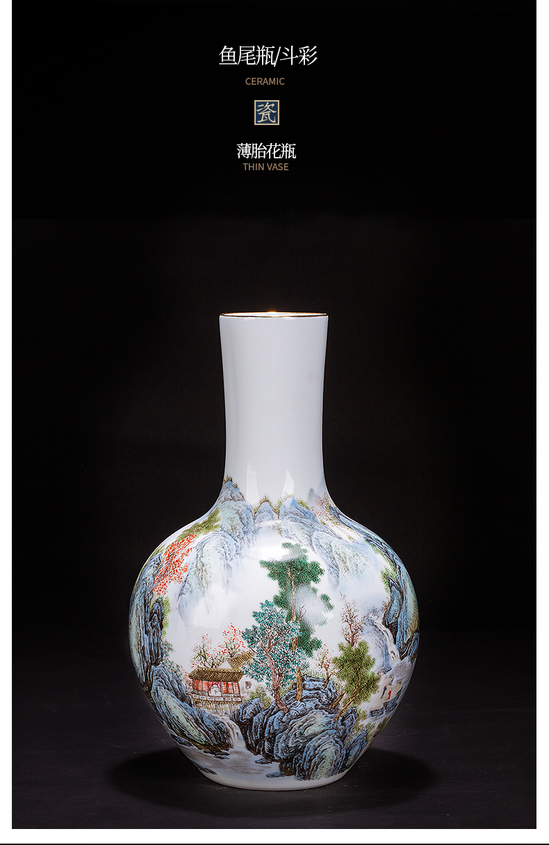 Jingdezhen ceramics hand - made the master of landscape painting thin body porcelain vase furnishing articles Chinese flower arranging sitting room household act the role ofing is tasted