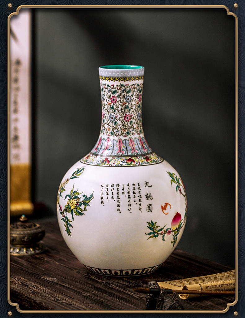 Jingdezhen ceramic antique qianlong pastel celestial vase hand - made porcelain household of Chinese style living room furnishing articles of handicraft
